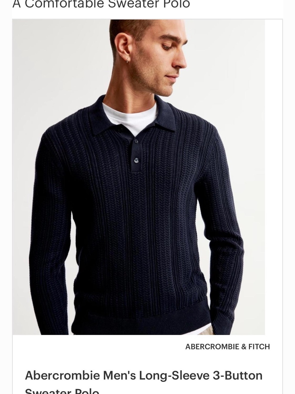 Abercrombie & Fitch Navy Cable-Knit Crewneck Polo Sweater